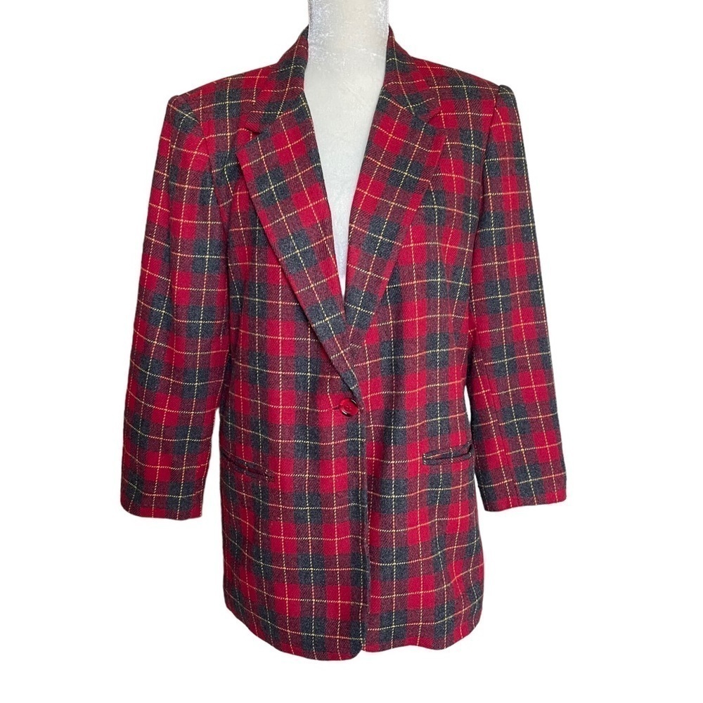 Vintage Sag Harbor Plaid Check Wool Blazer Coat Women’s Size 12